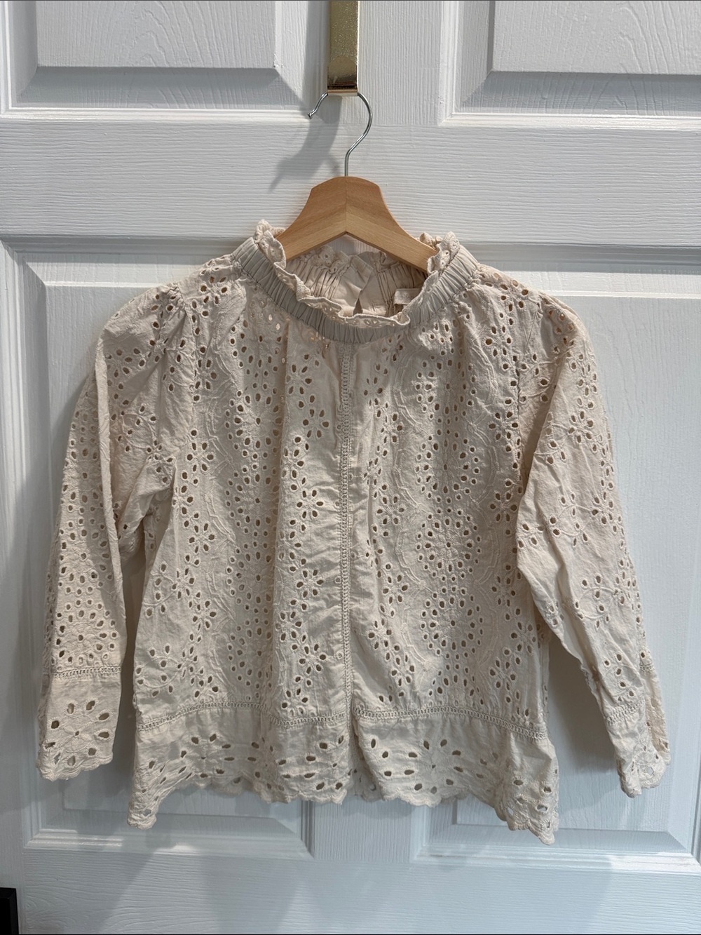 Women's Eyelet Mock Neck Blouse in Cream - Picture 2 of 5